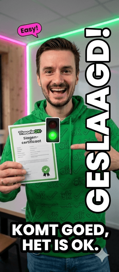 Peter celebrating success with TheorieOK certificate